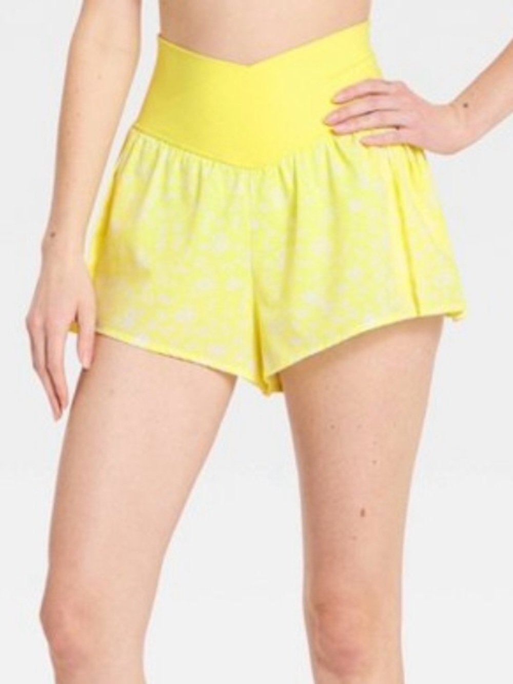 Joy Lab Active Shorts High Rise Yellow Floral Athletic Running Size Large NWT
